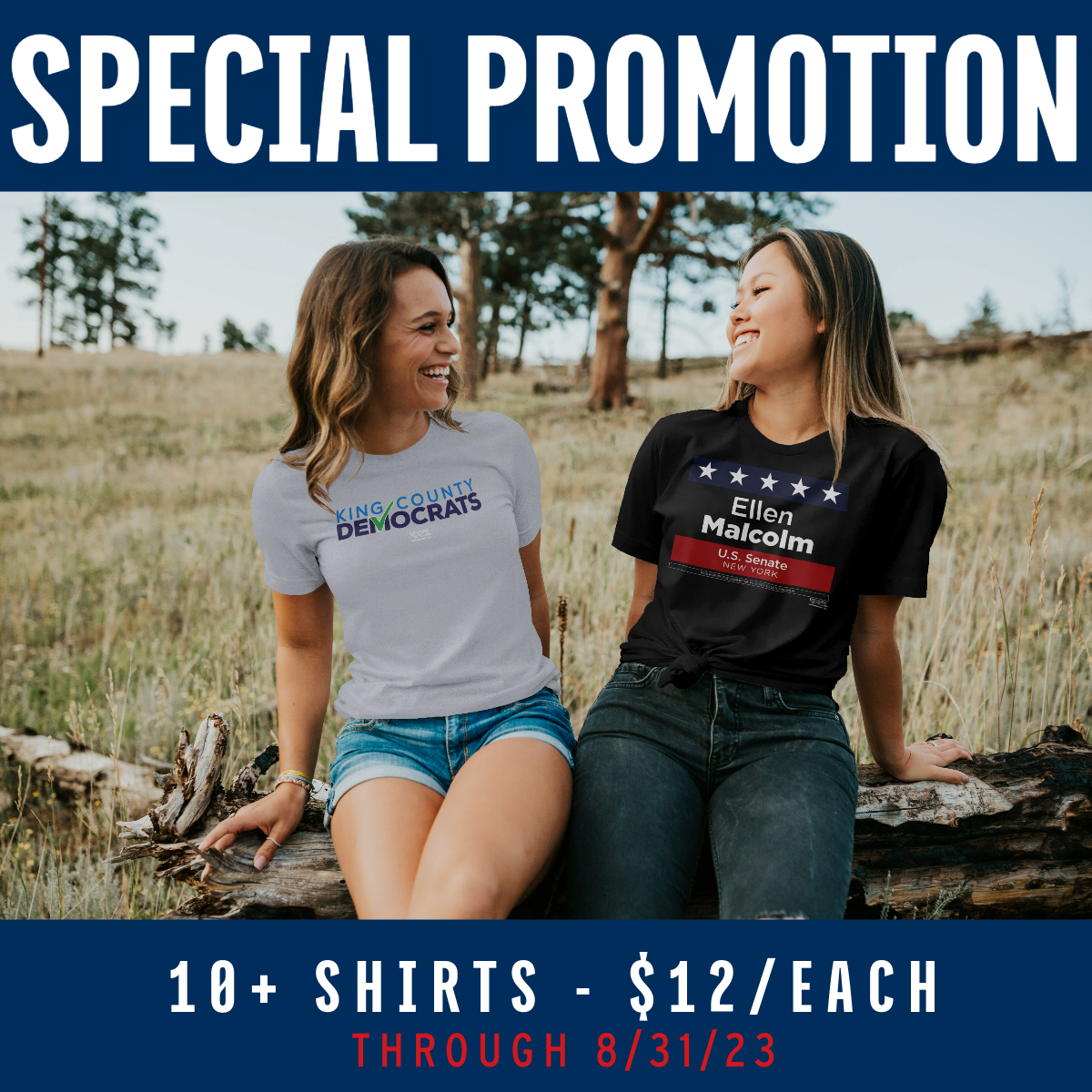 MerchBlue special t-shirt promotion, get 10 or more shirts for $12 each